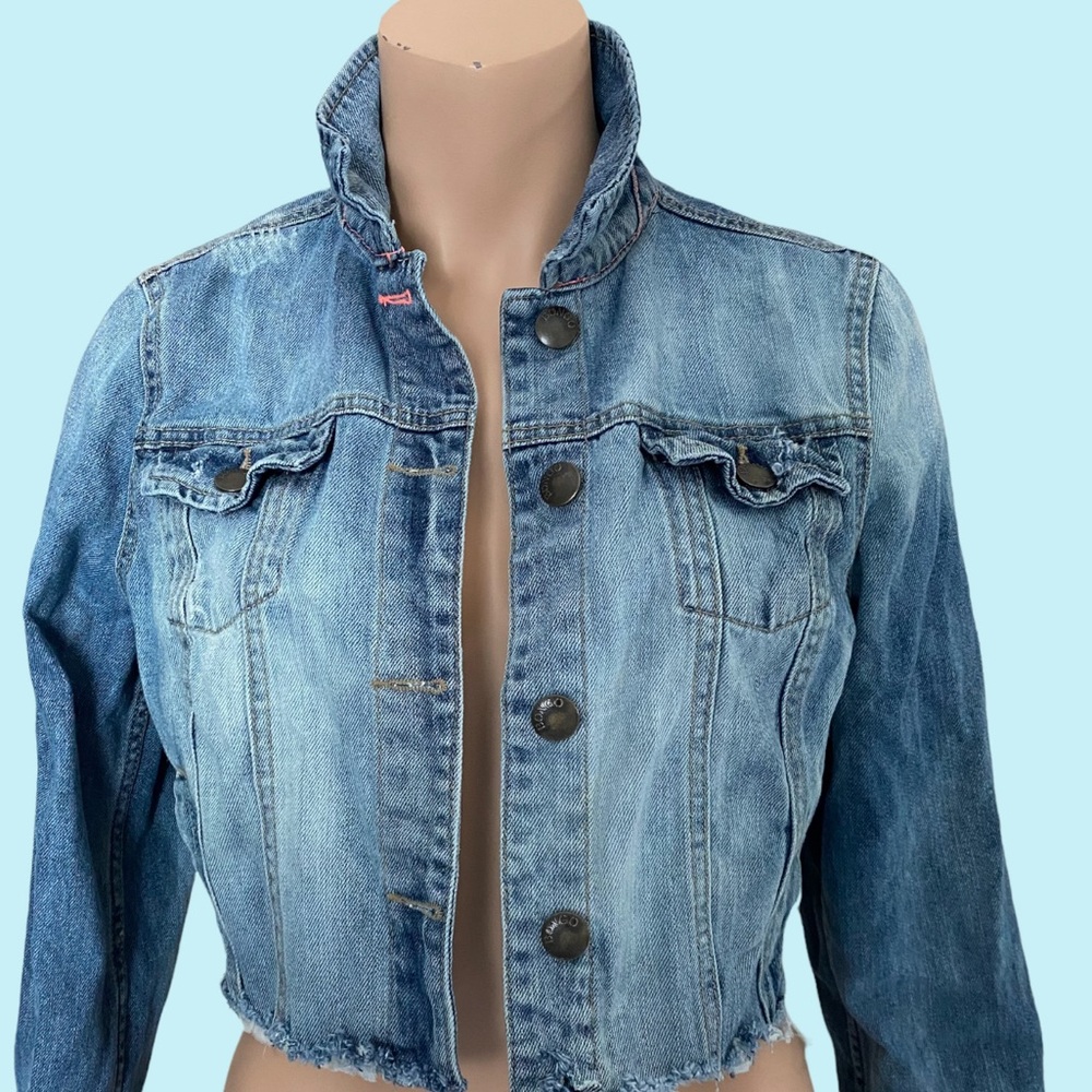 Distressed bleached out jean jacket